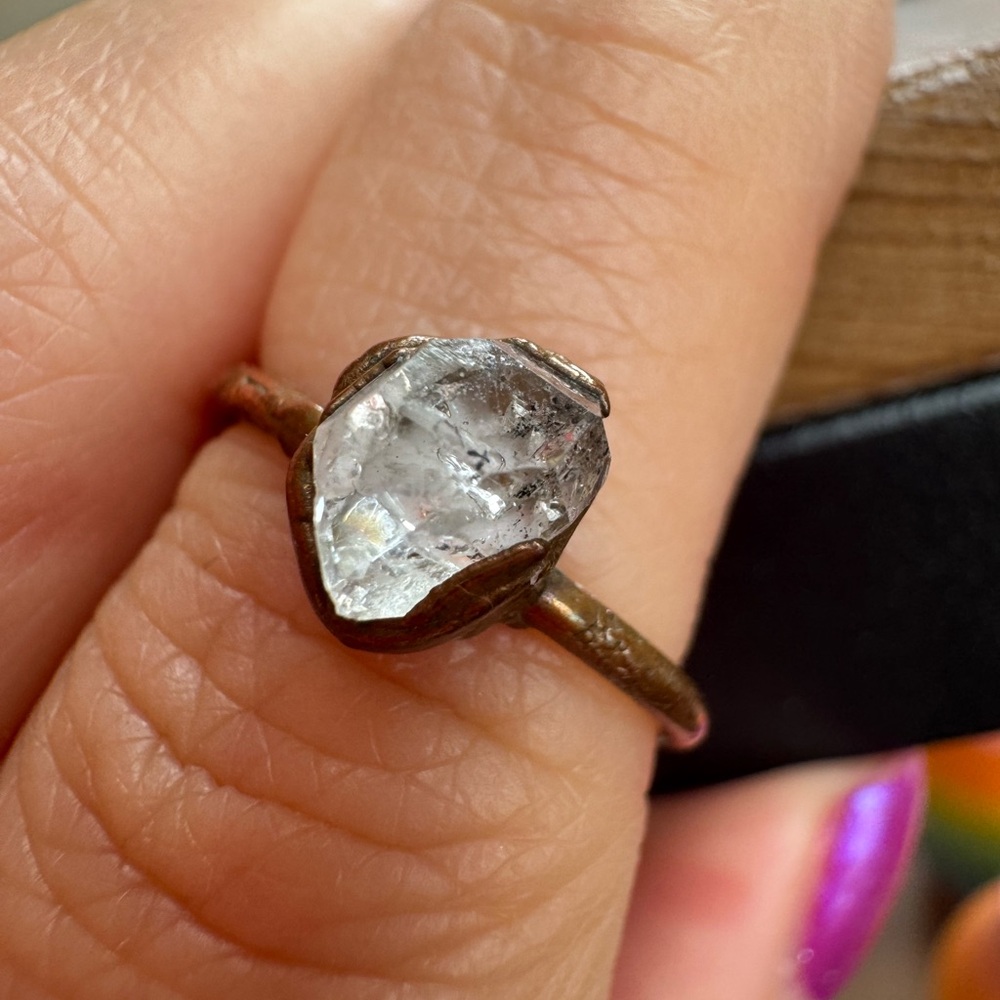 Lazuli Handcrafted herkimer diamond copper stacking ring